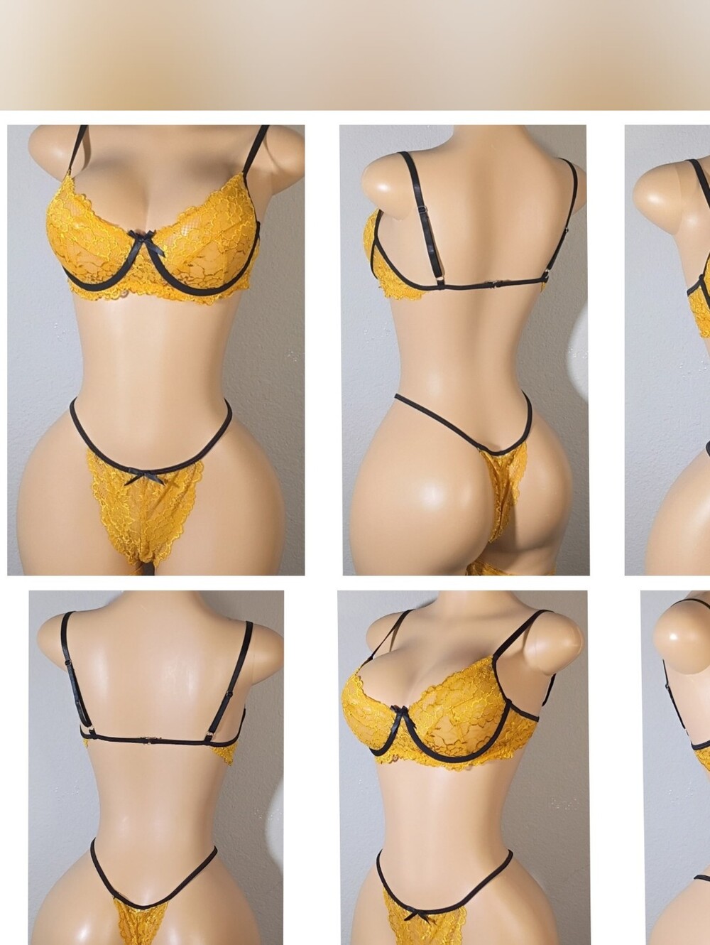 Yellow Lace Underwire Bra & Thong Set - Women Intimates